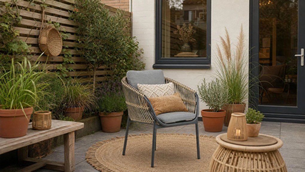 Tuinset 6 personen 240 cm Aluminium/wicker Taupe Coco Nathan/Vienna