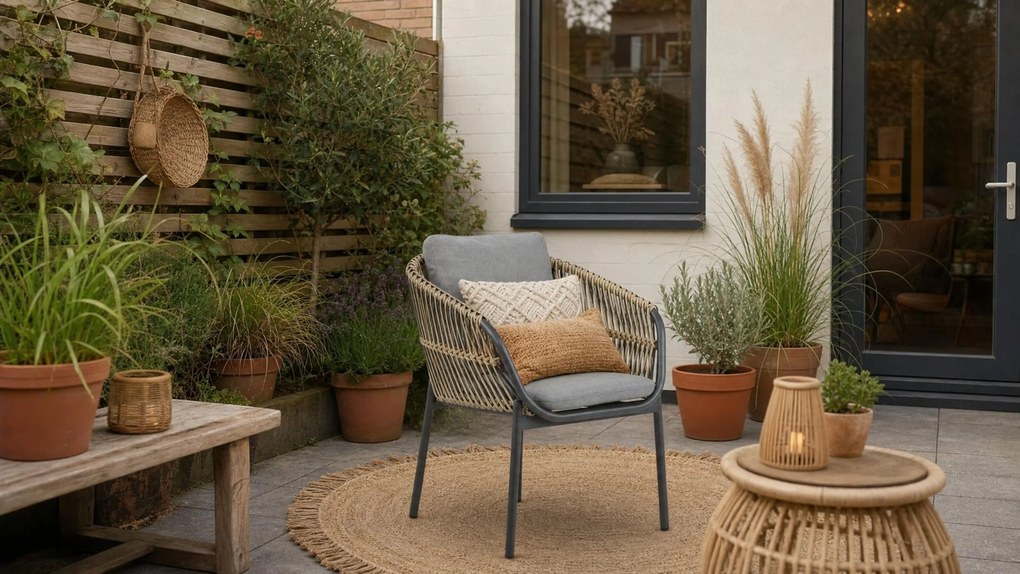 Tuinset Ronde Tuintafel 4 personen 120 cm Aluminium/wicker Taupe  Coco Nathan/Vienna