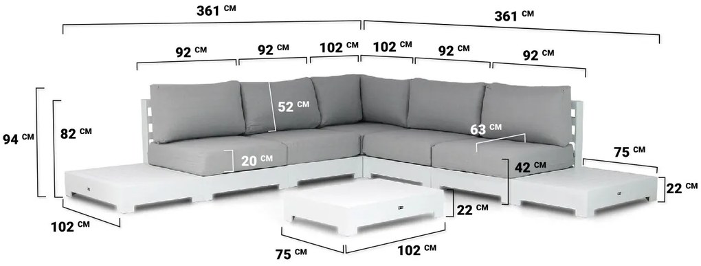 Loungeset 5 personen Aluminium Wit Santika Furniture Santika Phantom