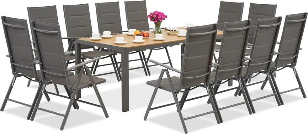 Aluminium tuinmeubelen met klaptafel 180/240 cm Verona Wood voor 12 personen Garden Point grijs