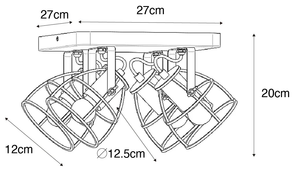 Industriële spot hout met donkergrijs verstelbaar 4-lichts - Arthur