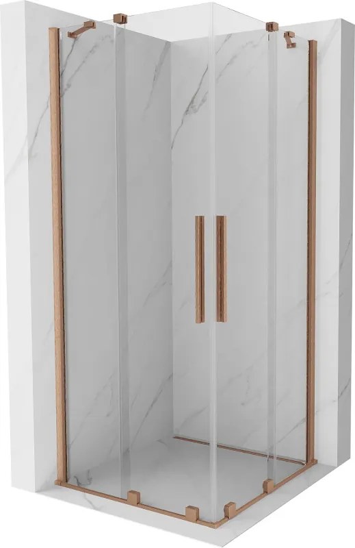 Mexen Velar Duo douchecabine schuifbaar 90 x 90 cm, transparant, geborsteld koper - 871-090-090-02-65