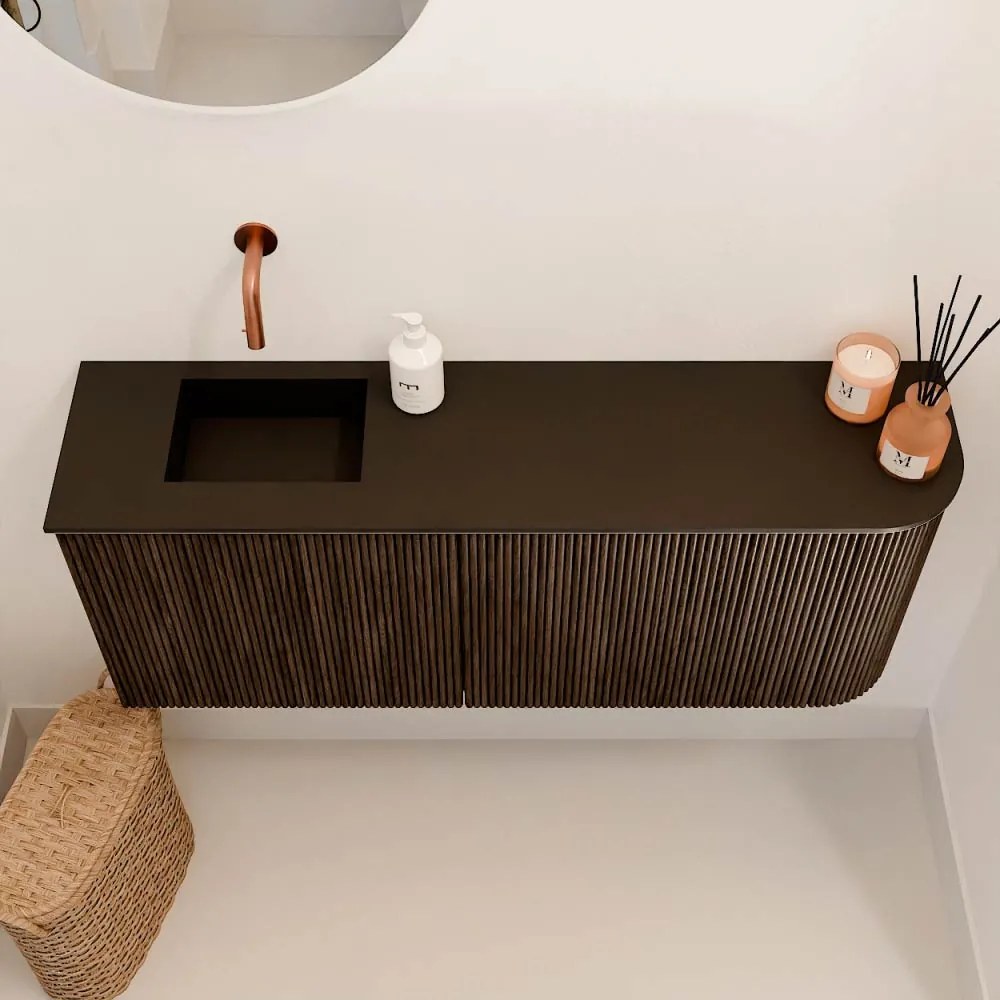 Mondiaz Joya 100cm toiletmeubel ronding rechts walnut met wastafel faye links zonder kraangat urban