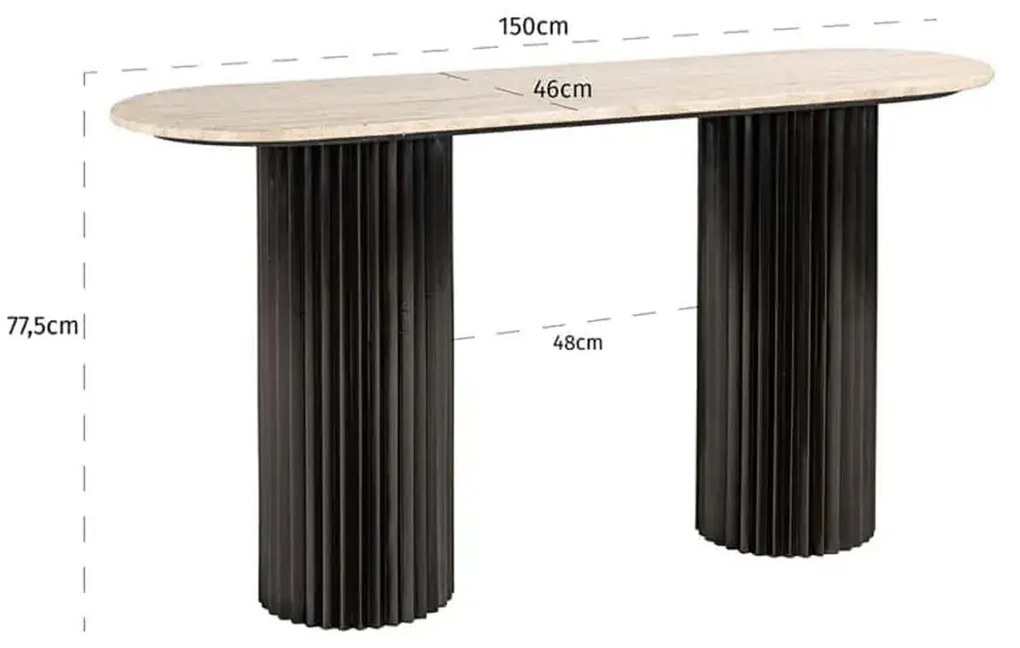 Richmond Interiors Hampton Sidetable Travertin Op Ronde Pilaren - 150 X 46cm.