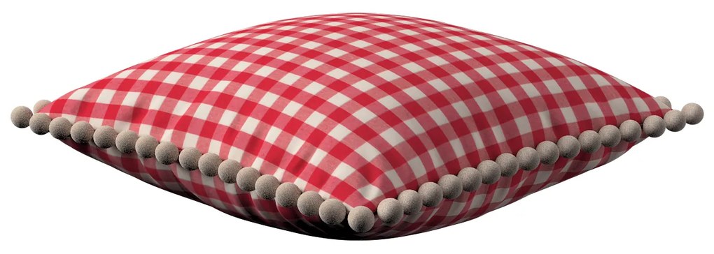 Dekoria Kussenhoes Wera met pompons, rood-ecru 45 x 45 cm