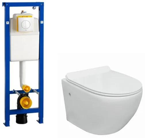 Go toiletset compact spoelrandloos inclusief Wisa XS toiletreservoir met softclose en quickrelease toiletzitting met bedieningsplaat wit