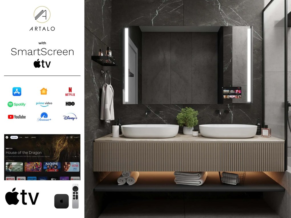 SMART spiegel met LED verlichting M4 premium + SmartScreen with Apple TV