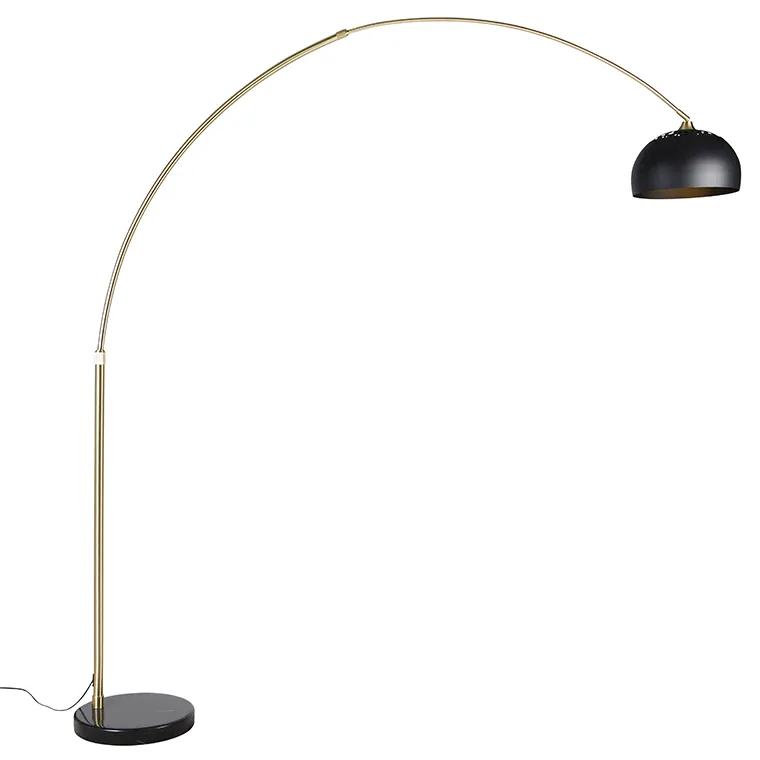 Moderne booglamp messing met marmeren voet en zwarte kap 32,5 cm - XXL Modern E27 Binnenverlichting Lamp