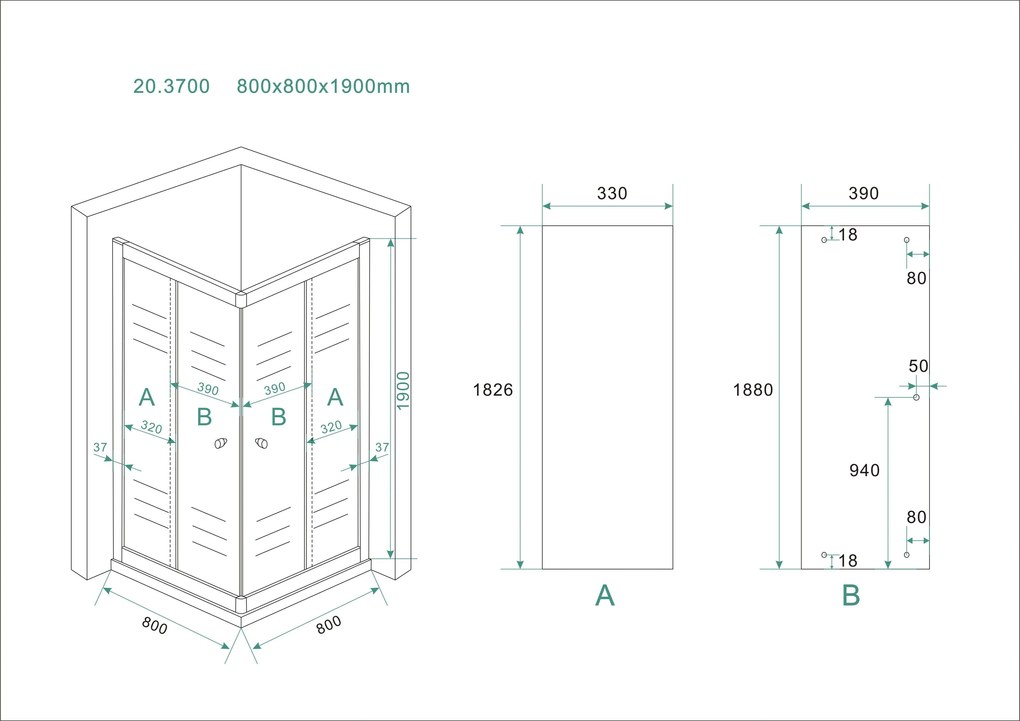 Mueller Eco douchecabine vierkant 80x80cm