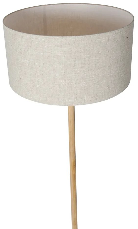 Landelijke vloerlamp hout met lichtbruine kap - Mels