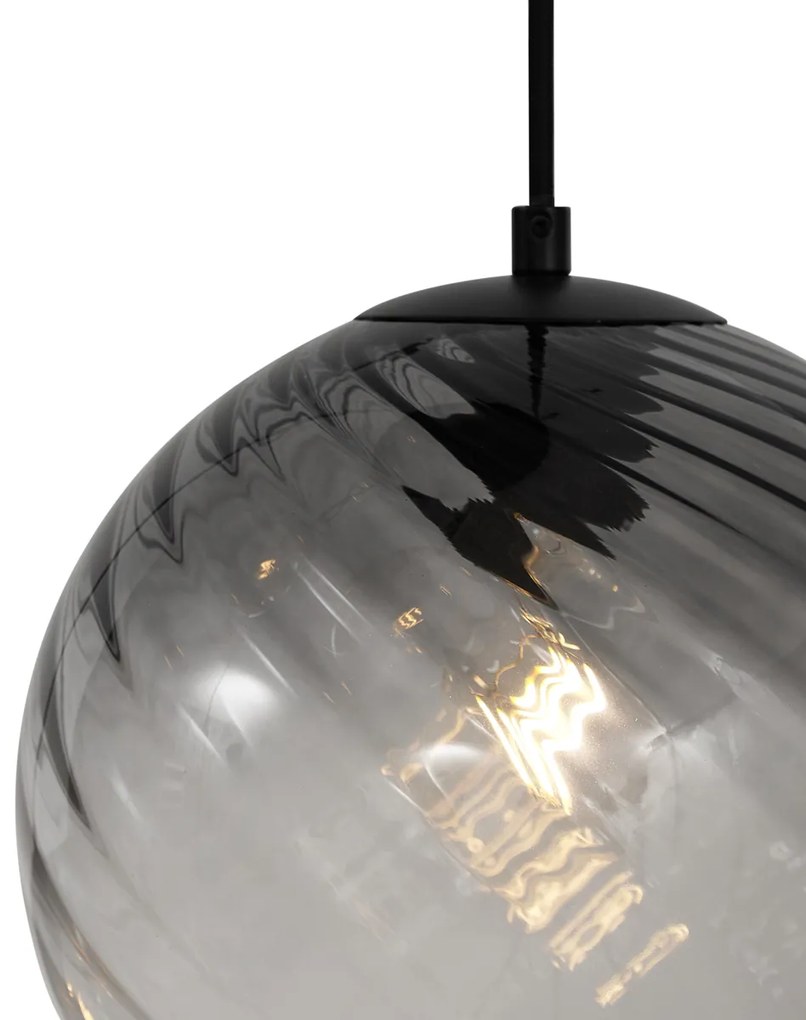 Eettafel / Eetkamer Art Deco hanglamp zwart met smoke glas langwerpig 4-lichts - Bao Art Deco E27 bol / globe / rond rond Binnenverlichting Lamp