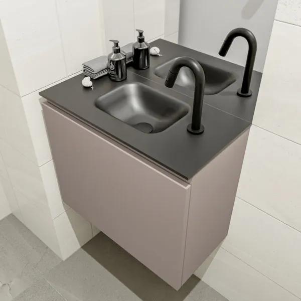 MONDIAZ OLAN Toiletmeubel 60x30x40cm met 1 kraangaten 1 lades smoke mat Wastafel Lex midden Solid Surface Zwart FK75342845