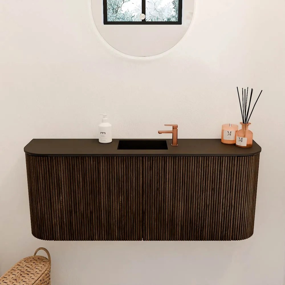 Mondiaz Joya 105cm toiletmeubel ronding links/rechts walnut met wastafel faye midden 1 kraangat urban