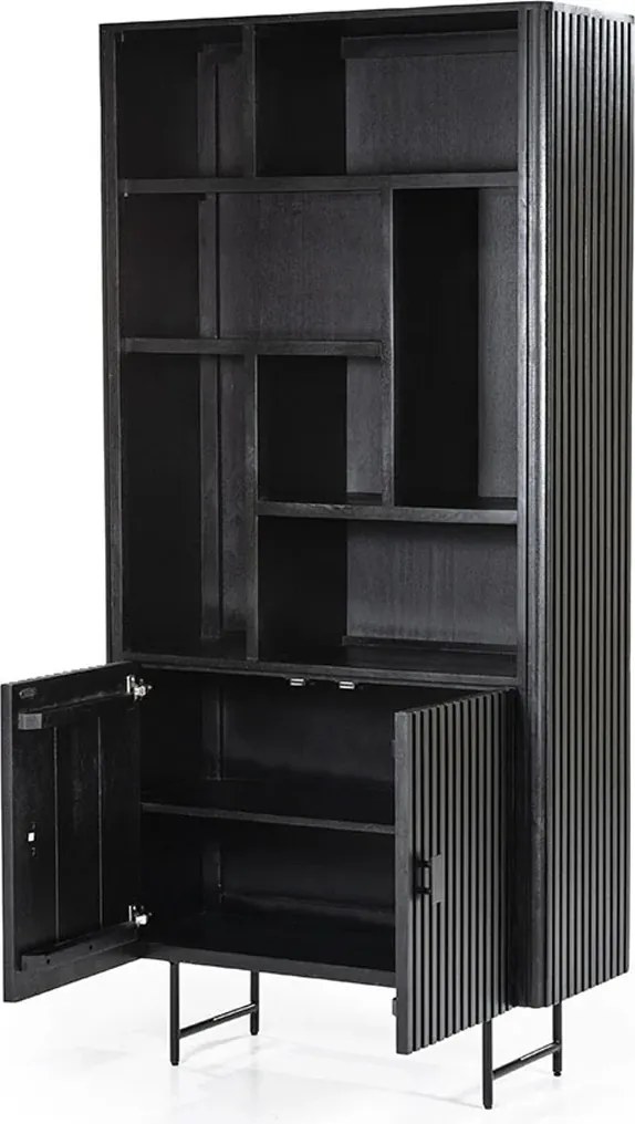 Zwarte Boekenkast Met Latjes - 96x37x200cm.