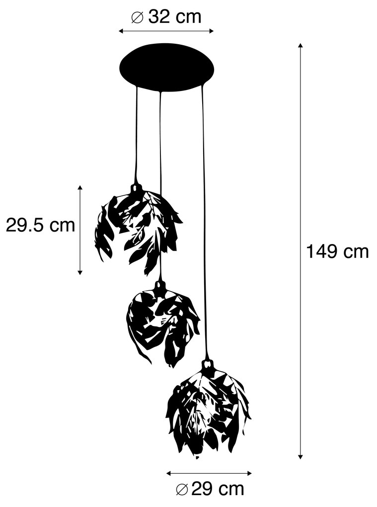 Vintage hanglamp antiek goud rond 3-lichts - Linden