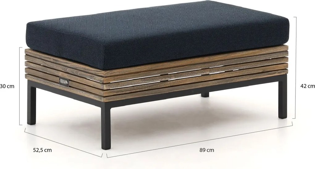 Voetenbank | ROUGH-D | Teakhout | Blauw/Old Teak Greywash | 89x52,5cm | Kees Smit Tuinmeubelen