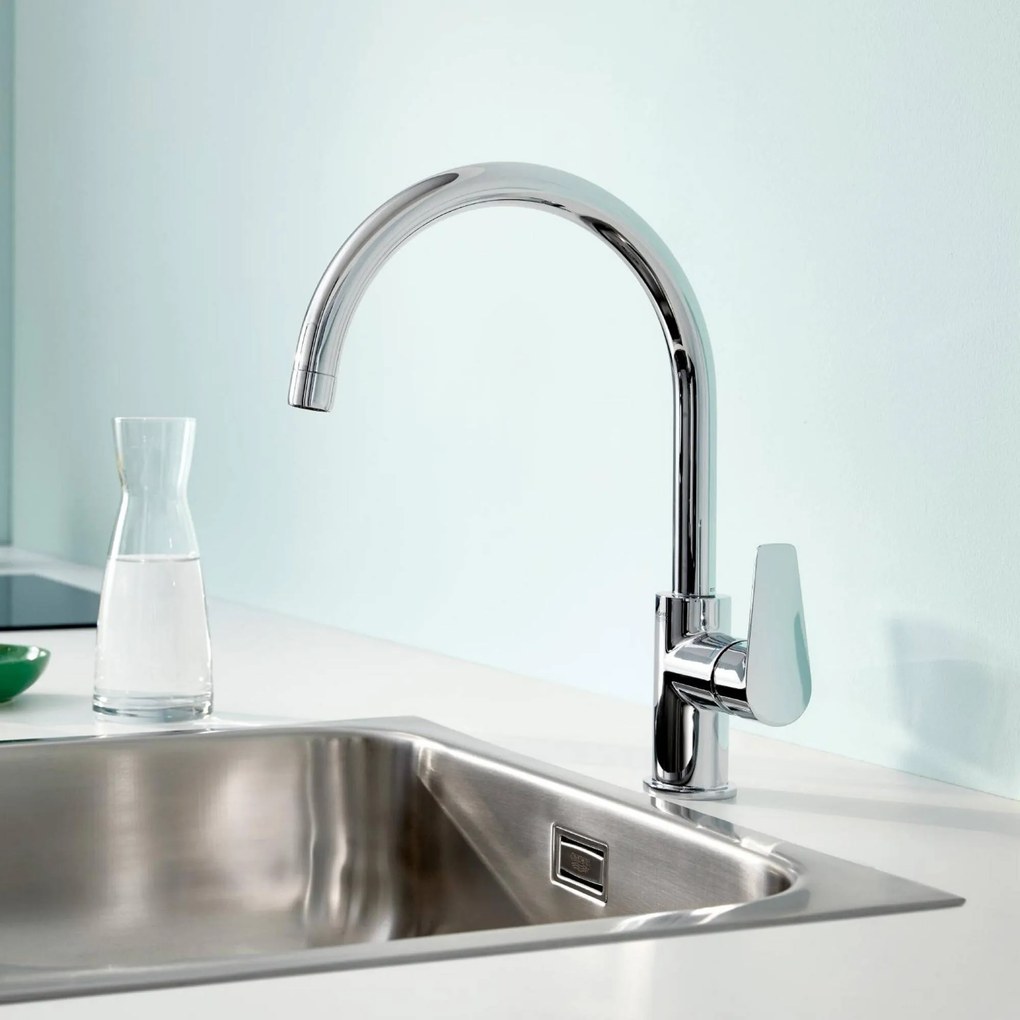 Grohe QuickFix Start Edge hoge keukenmengkraan met draaibare C-uitloop chroom