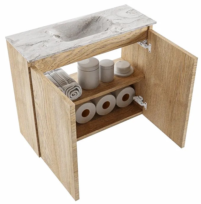 Mondiaz Ture DLux toiletmeubel 60cm washed oak met wastafel glace midden met kraangat