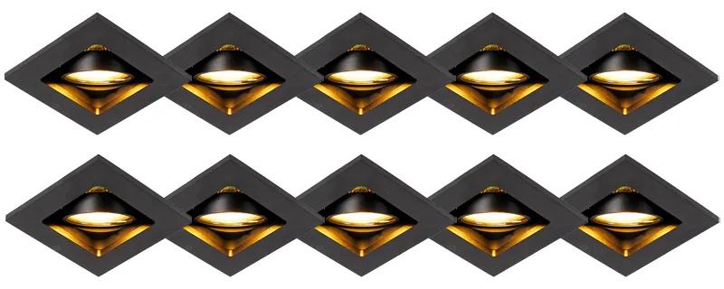 Set van 10 inbouwspots zwart verstelbaar - Qure Design, Modern GU10 vierkant Binnenverlichting Lamp