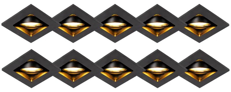 Set van 10 inbouwspots zwart verstelbaar - Qure