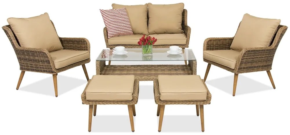 Bilbao Coffee tuinmeubelen 4 + 2 Garden Point poefs bruin