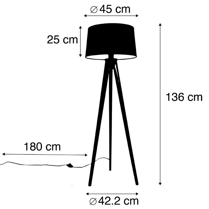 Tripod zwart met linnen kap zwart 45 cm - Tripod Classic Klassiek / Antiek E27 rond Binnenverlichting Lamp