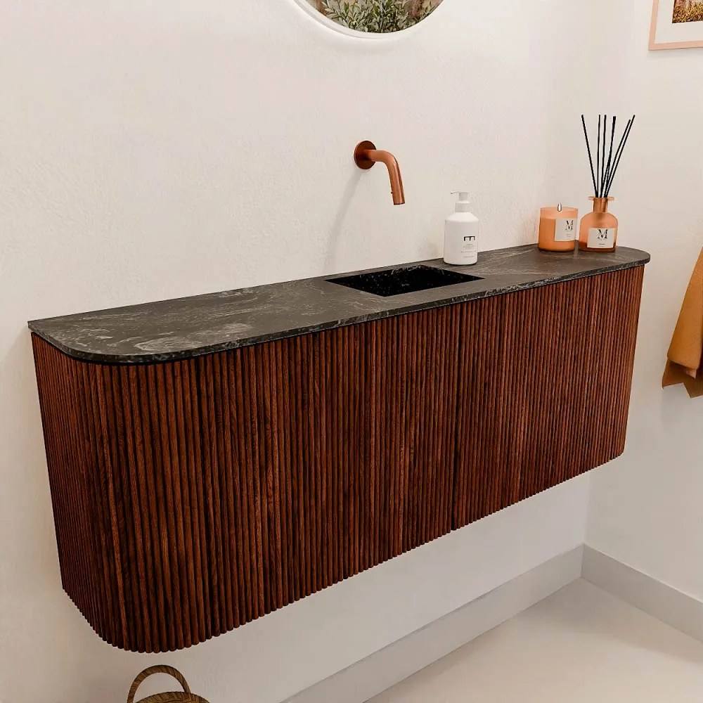 Mondiaz Joya DLux 115cm toiletmeubel ronding links/rechts ruby met wastafel faye midden zonder kraangat lava