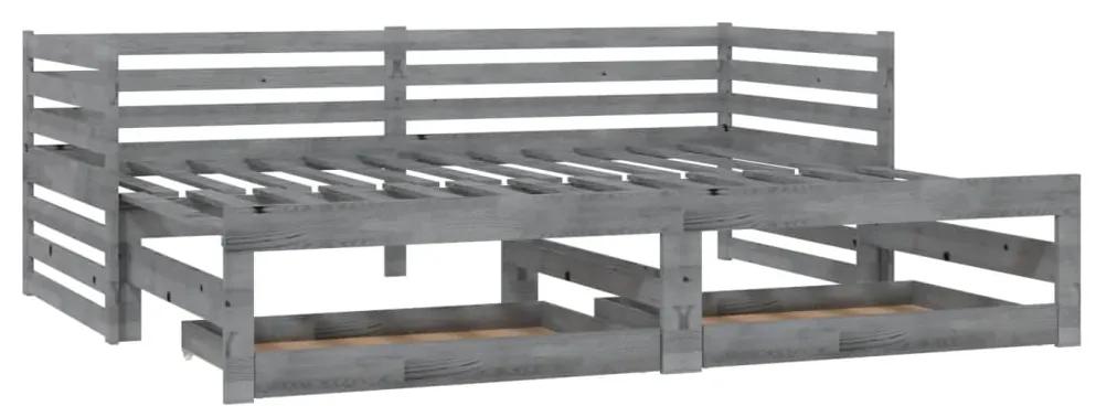 vidaXL Slaapbank uitschuifbaar massief grenenhout grijs 2x(90x200) cm