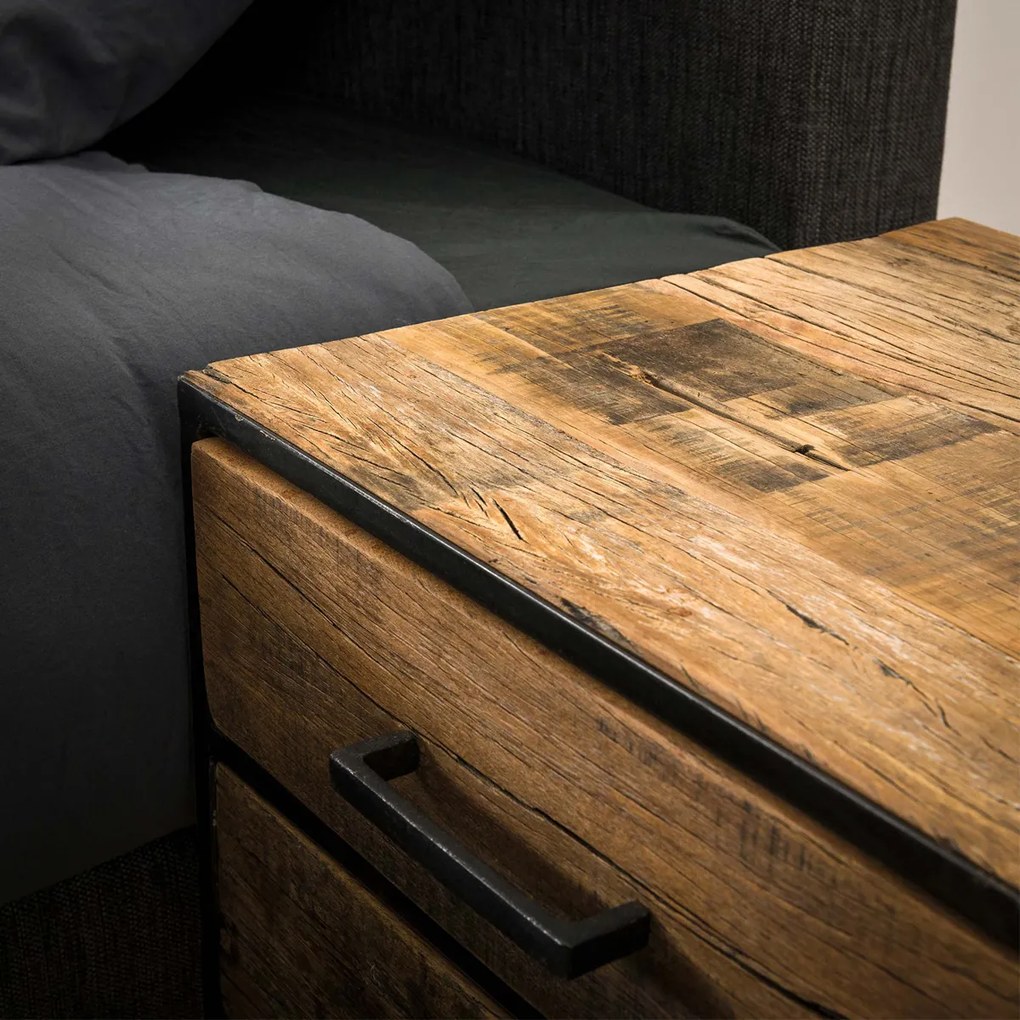 Industrieel Nachtkastje Oud Hout 2 Lades - 45x40x55cm.