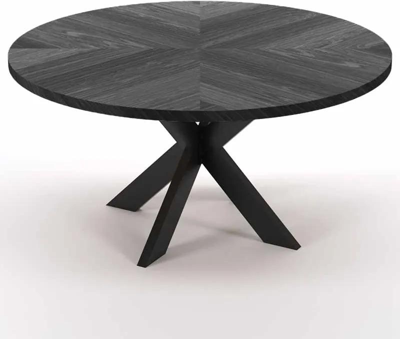 Eettafel rond eiken fineer zwart | 150 x 150 x 78 cm | Bladdikte 4 cm | Kruispoot