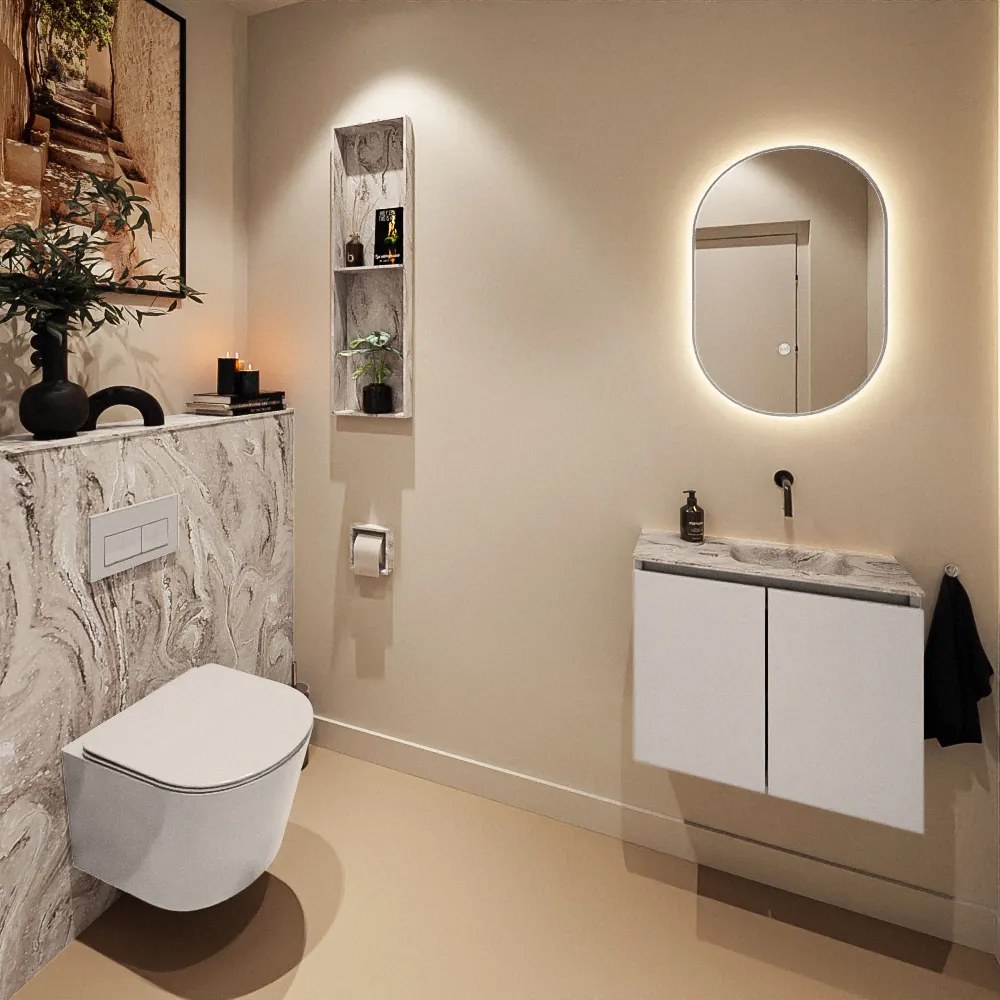 Mondiaz Ture DLux toiletmeubel 60cm linen met wastafel glace rechts zonder kraangat