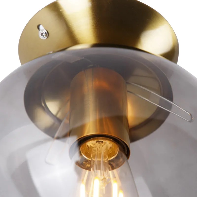 Art deco plafondlamp messing met smoke glas - Pallon