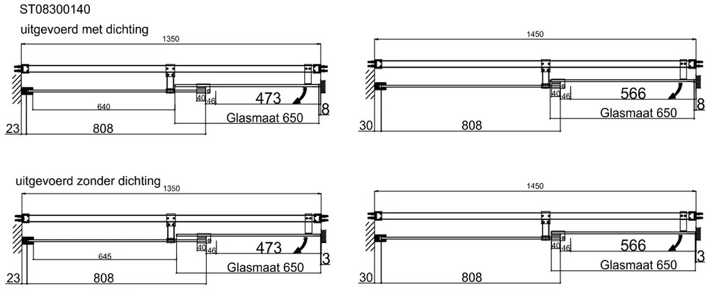 Van Rijn ST08 douchedeur met rookglas 135-145cm zwart