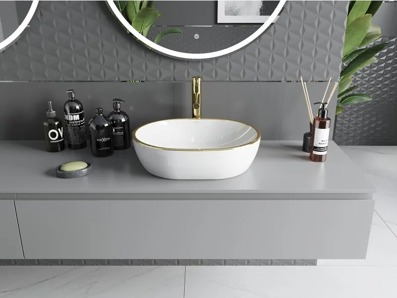 Mexen Viki opbouw wastafel 48 x 35 cm, wit/gouden rand - 21054805