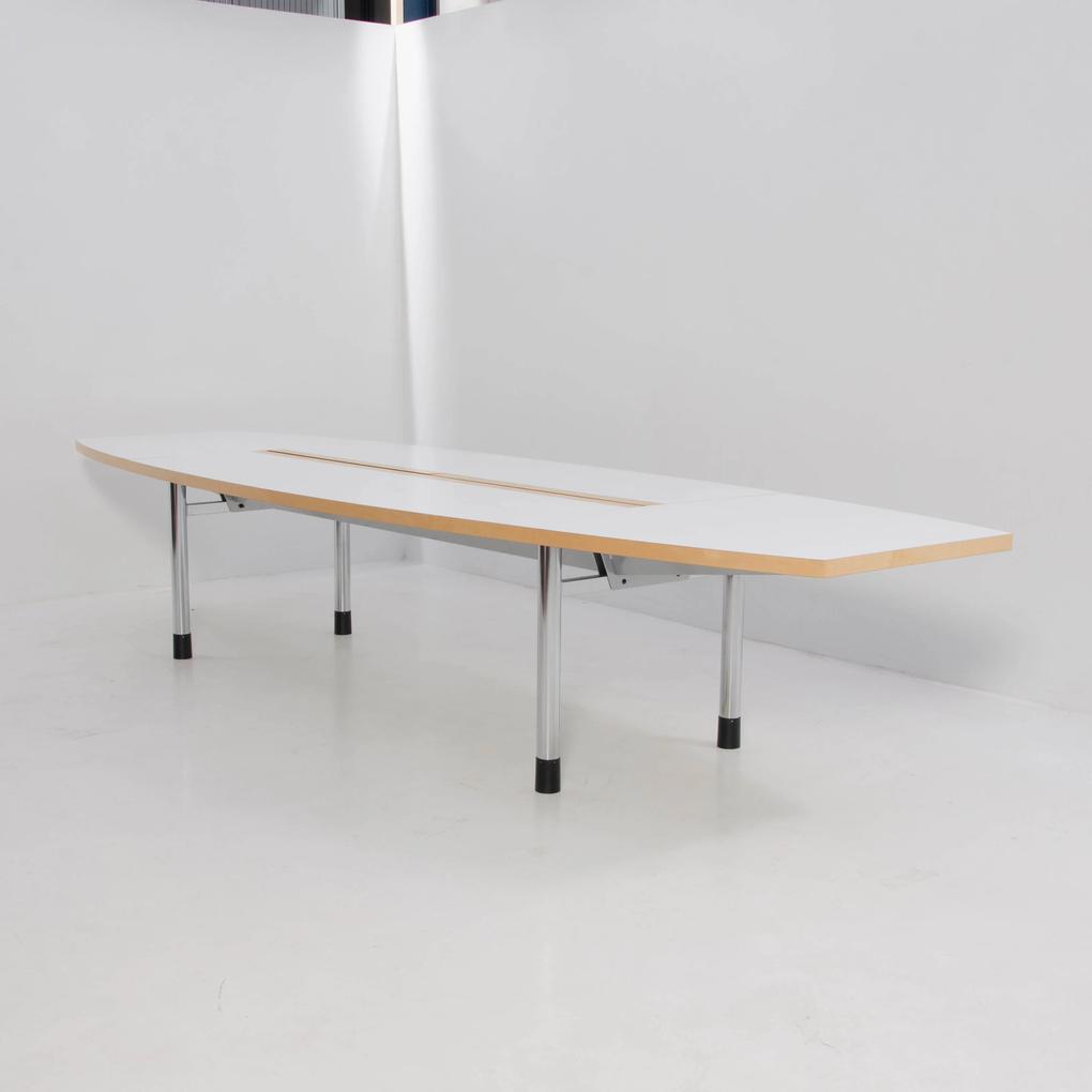 Vergadertafel, wit-beuken blad, 380 x 120 cm, vaste hoogte onderstel