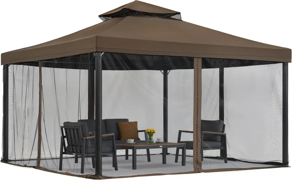 Bruin tuinpaviljoen met klamboe Valencia 4x4m Tuinpunt