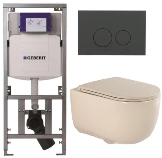 QeramiQ Dely Swirl Toiletset - 36.3x51.7cm - Geberit UP320 inbouwreservoir - met Burda frame - slim zitting - bedieningsplaat mat antraciet - ronde knoppen - beige 0701131/SW1102376/SW1000770/SW1026259