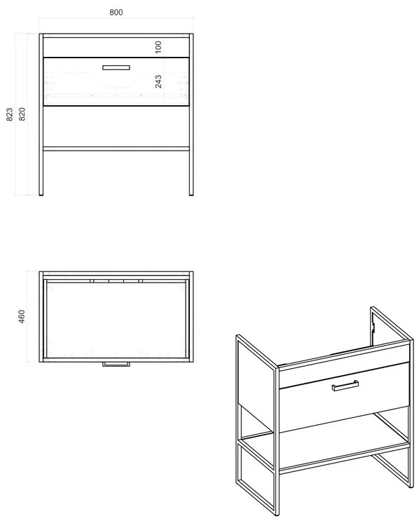 Comad Brooklin 821 FSC onderkast 80cm eiken/zwart