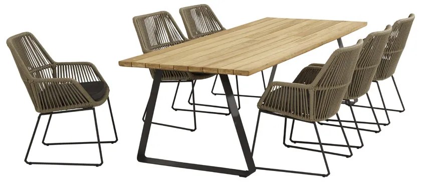 4 Seasons Outdoor Ramblas eetset met Belair teak tafel 240 cm  Tuinset    taupe weerbestendig