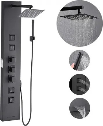VEVOR Douchepaneeltorensysteem (4 in 1) met regendouchekop, (124 cm) geborstelde roestvrijstalen douchekolom, aan de muur bevestigd regenmassagesysteem, met handdouche en 4 kleine massagejets