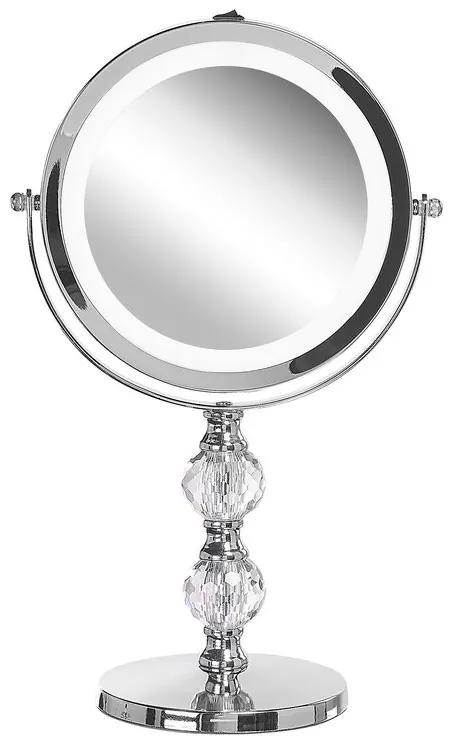 Verlichte zilveren make-up spiegel ø 18 cm CLAIRA Beliani