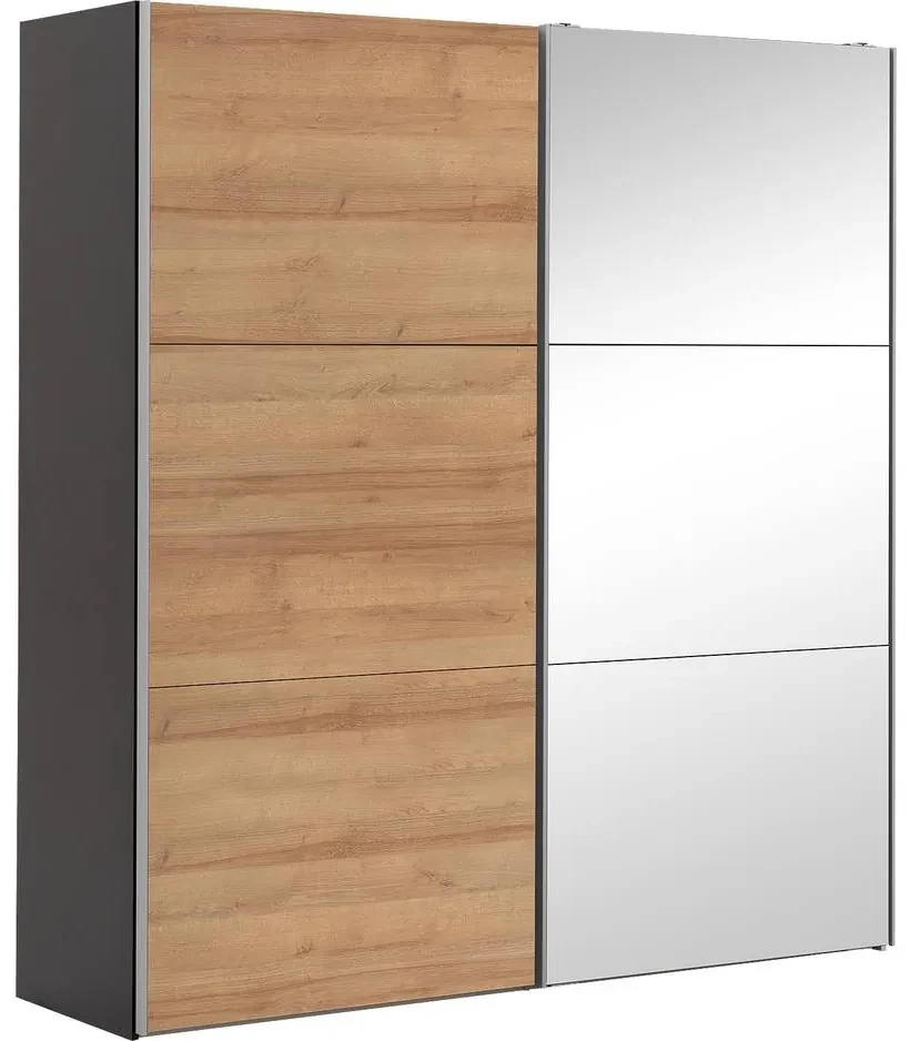 Goossens Kledingkast Easy Storage Sdk, 203 cm breed, 220 cm hoog, 1x 3 paneel schuifdeur li en 1x 3 paneel spiegel schuifdeur re