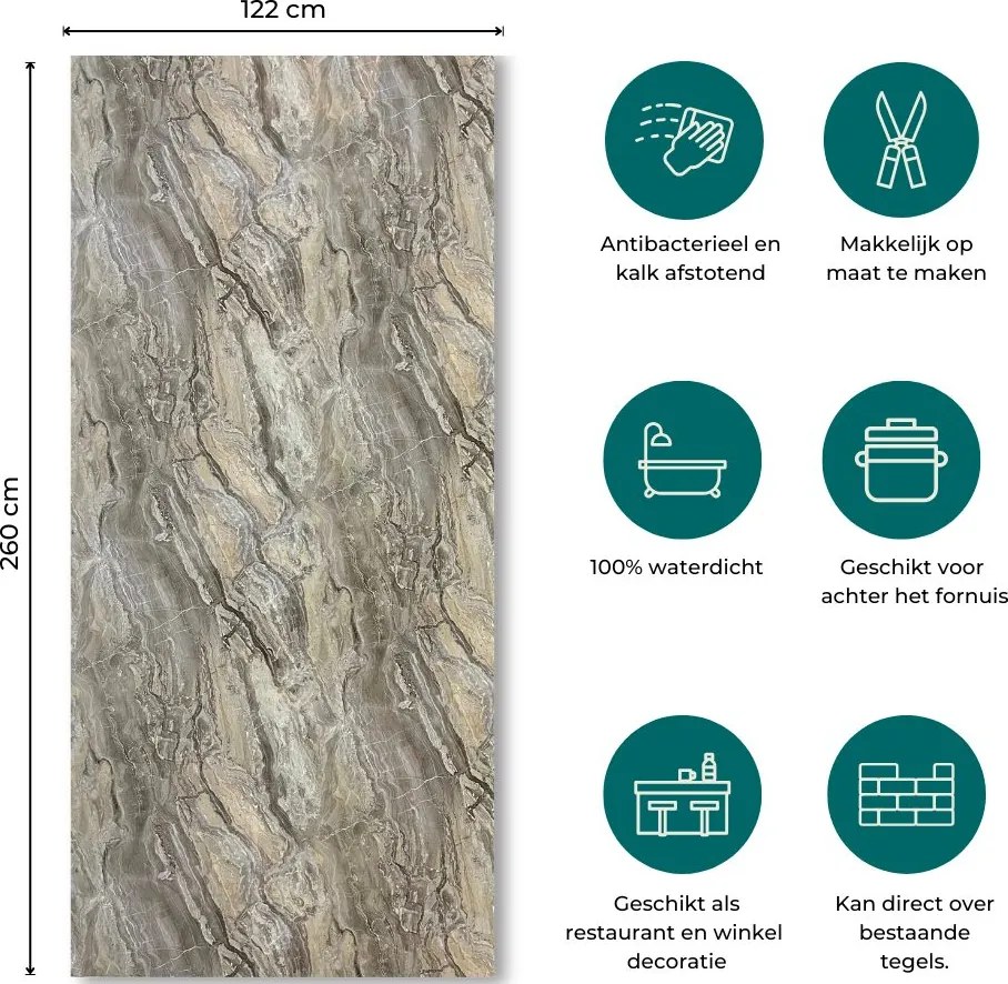 PVC Marmer Wandpaneel Onyx Glans Light 260x122x0,3cm