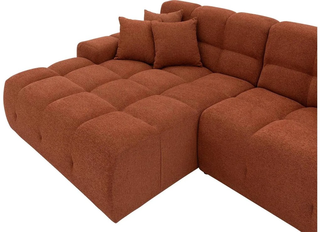 Goossens Excellent Bank Kubus - 30 X 30 Cm Stiksel bruin, stof, 1,5-zits, modern design met chaise longue links