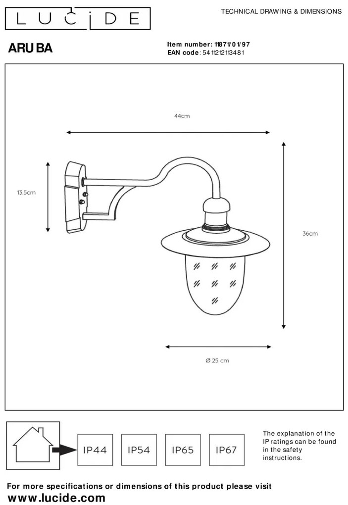 Lucide Aruba wandlamp 60W 45x35cm roest bruin