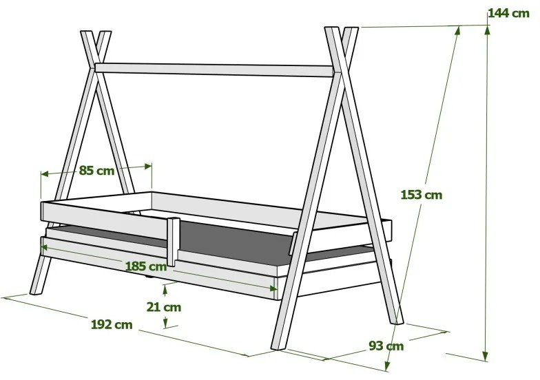 Kinderen Blauw Montessori Tipi Bed - Anadi voor Kinderen Kinderen Peuter Junior 5059914004616 Children's Beds Home, 180x80, Nee, Matras van schuim/lat