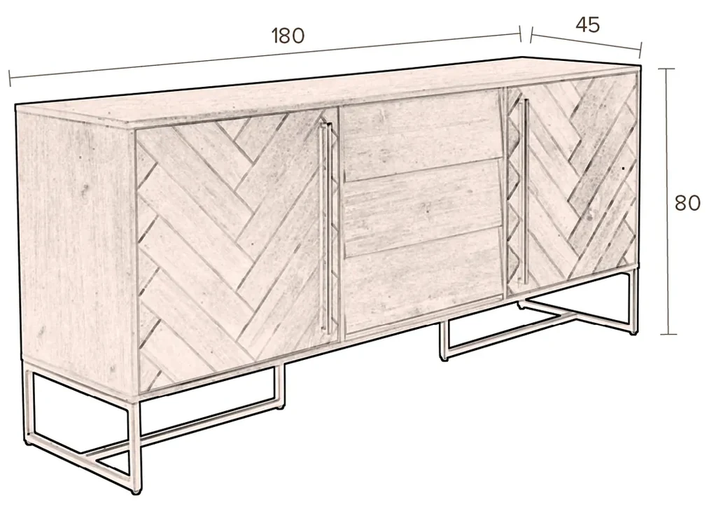 Dutchbone Class Dressoir Visgraat En Messing - 180x45x80cm.