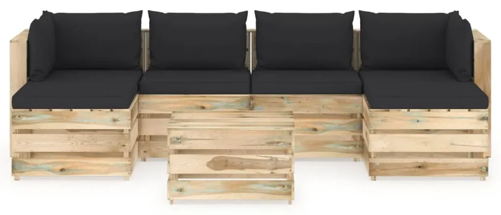 vidaXL 7-delige Loungeset met kussens groen geïmpregneerd hout