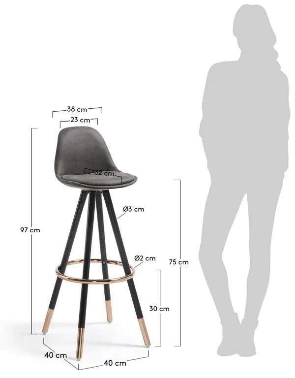 Kave Home Slad Luxe Kruk Met Imitatieleer Grijs