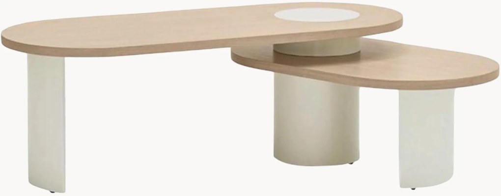 Ovale houten salontafels Nori, draaibaar, 2-delig